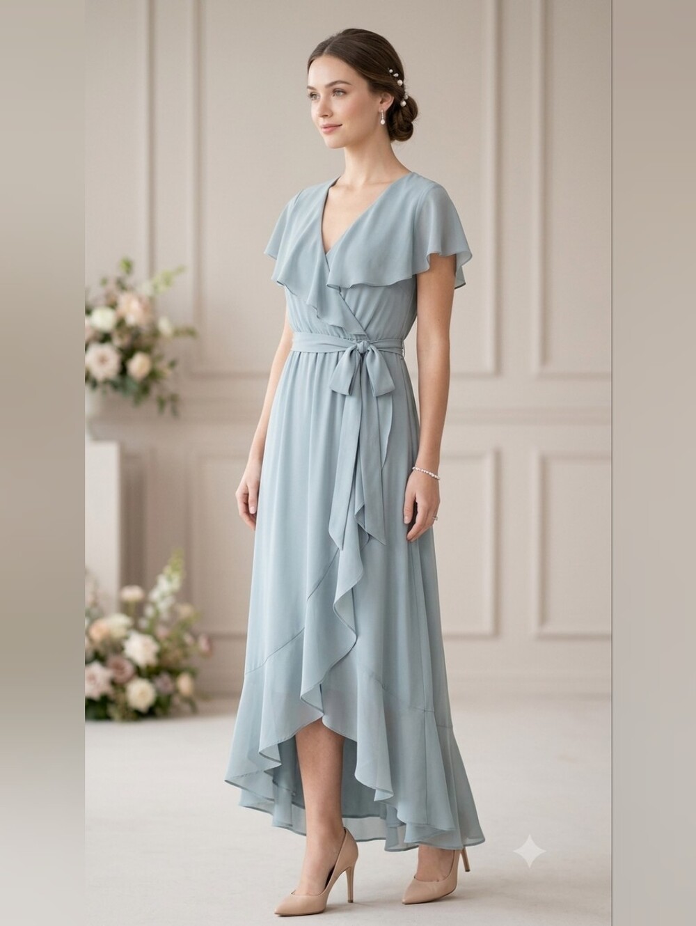 Show Me Your Mumu Elegant Wedding Guest Bridesmaid Ruffle Wrap Dress Size Small